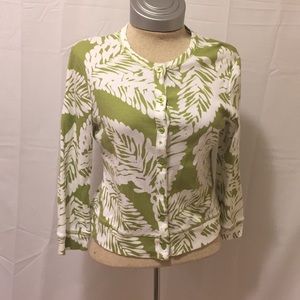 Rafaela Green and White Palm Print LS Cardigan
